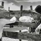 Zoomed detail of Robert Duvall as Gus and Tommy Lee Jones as Call in black and white