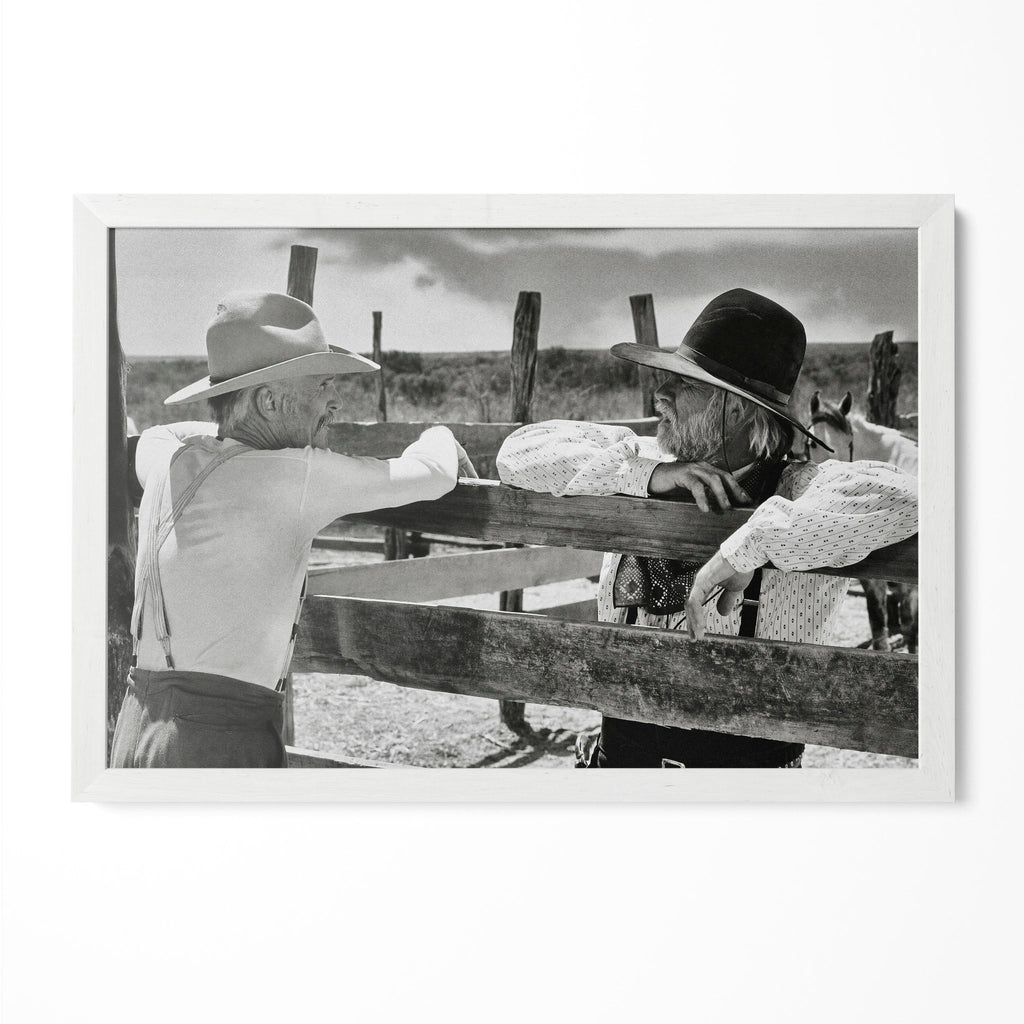 Lonesome Dove Gus and Call black and white print in a classic white poster frame