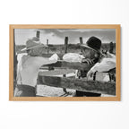 Lonesome Dove Gus and Call black and white print in a natural oak poster frame