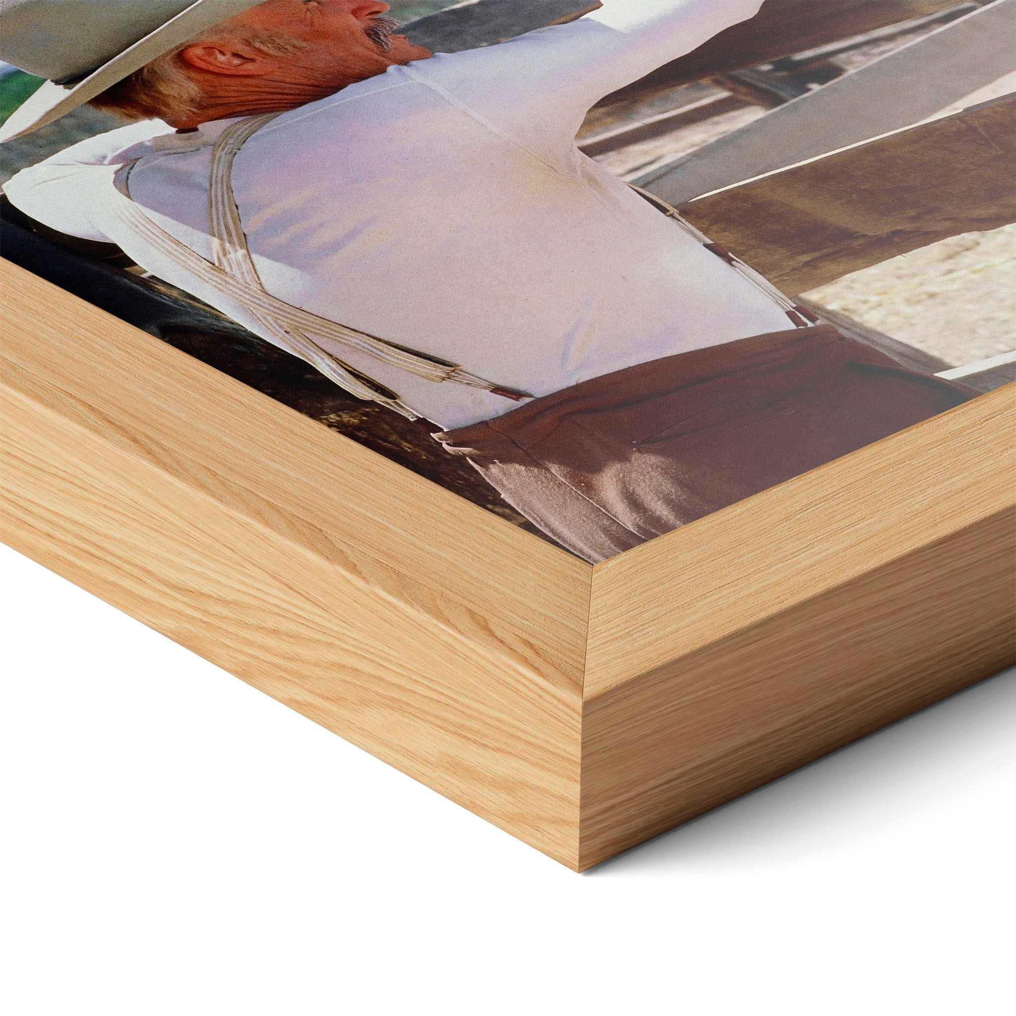 Close-up of the natural oak frame on the Lonesome Dove Hat Creek colour poster