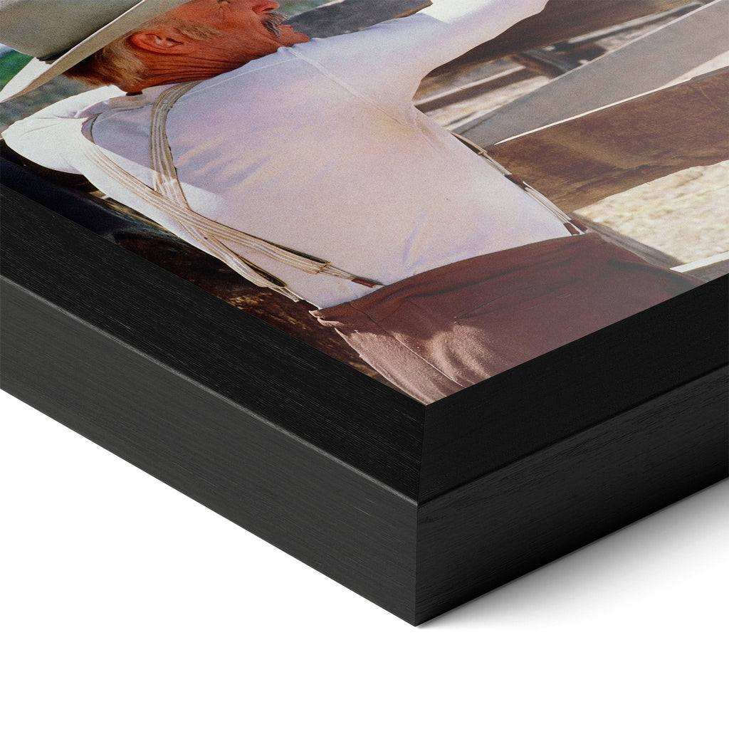 Close-up of the Lonesome Dove Hat Creek colour poster in a classic black wood frame
