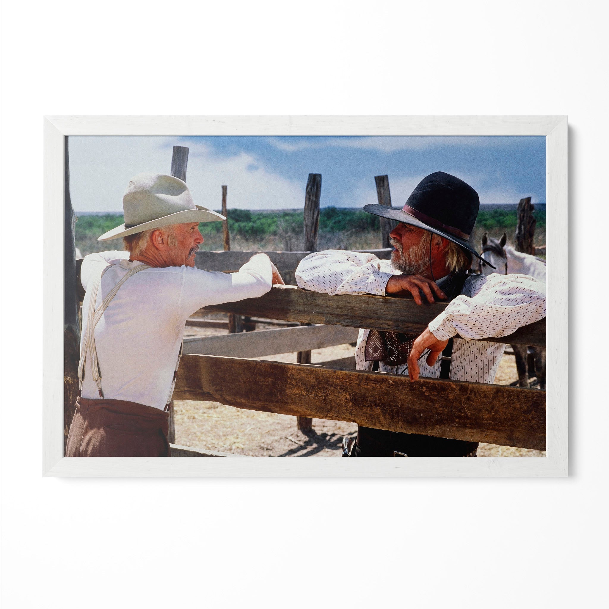 Lonesome Dove Gus and Call colour print in a classic white poster frame