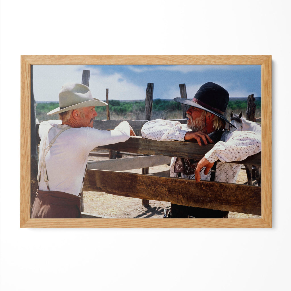 Lonesome Dove Gus and Call colour print in a natural oak poster frame