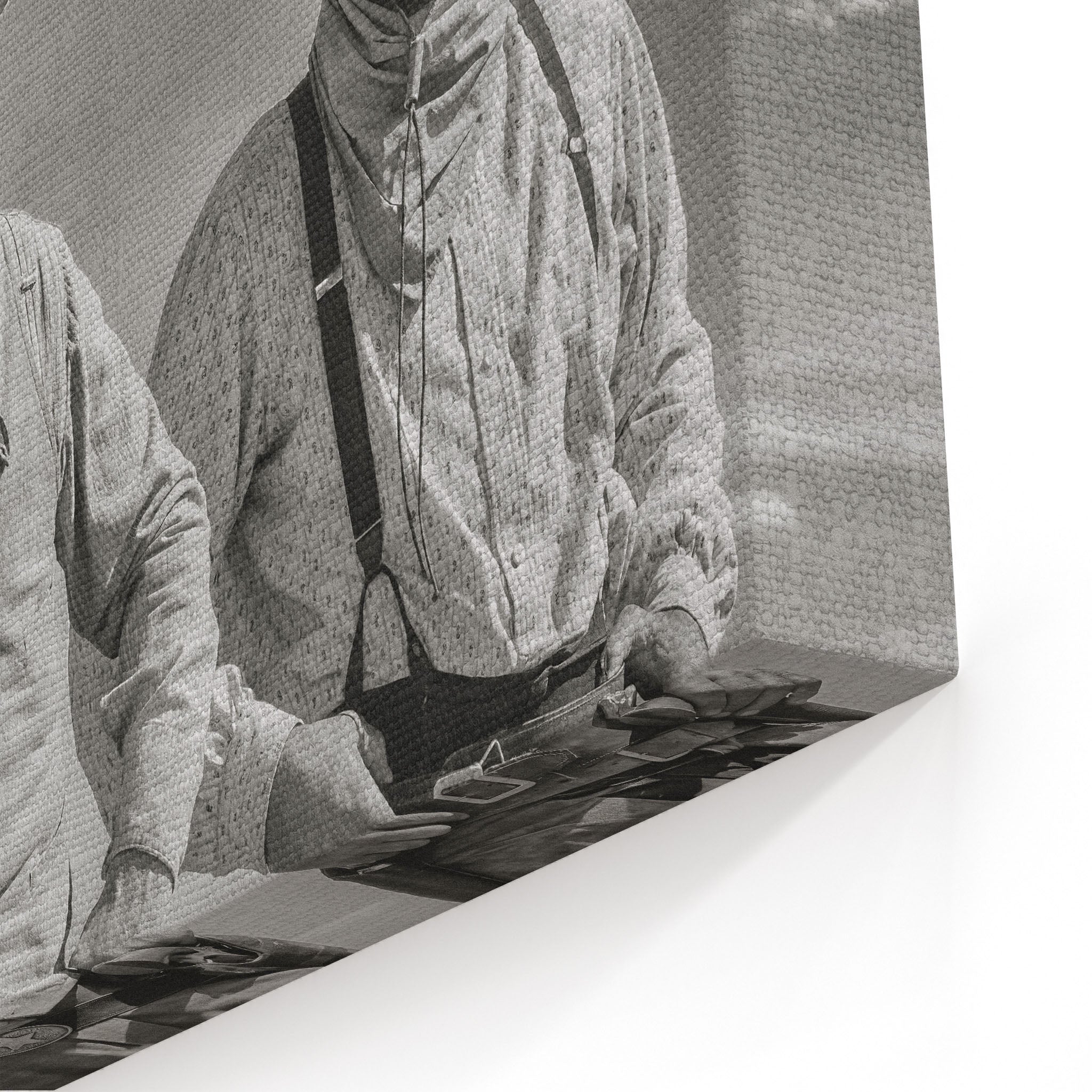 Close-up of the gallery-wrapped canvas edge on the Lonesome Dove Montana Trail black and white print