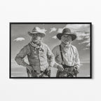 Front display of the Lonesome Dove Montana Trail black and white canvas in a black floating frame