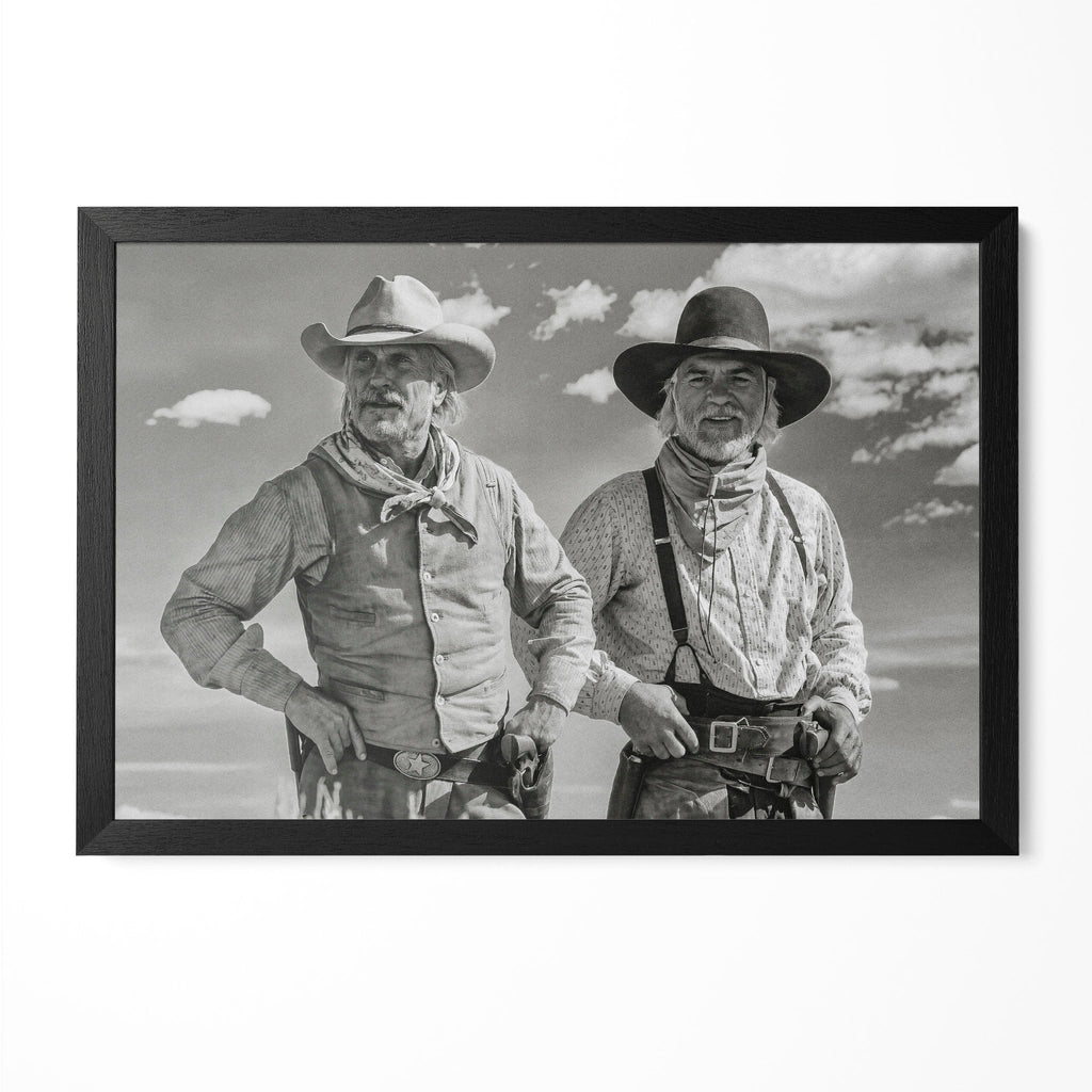 Robert Duvall and Tommy Lee Jones as Gus and Call in Lonesome Dove, black and white portrait in a classic black poster frame