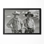 Robert Duvall and Tommy Lee Jones as Gus and Call in Lonesome Dove, black and white portrait in a classic black poster frame