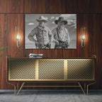Sleek aluminum black and white metal print of Gus and Call from Lonesome Dove