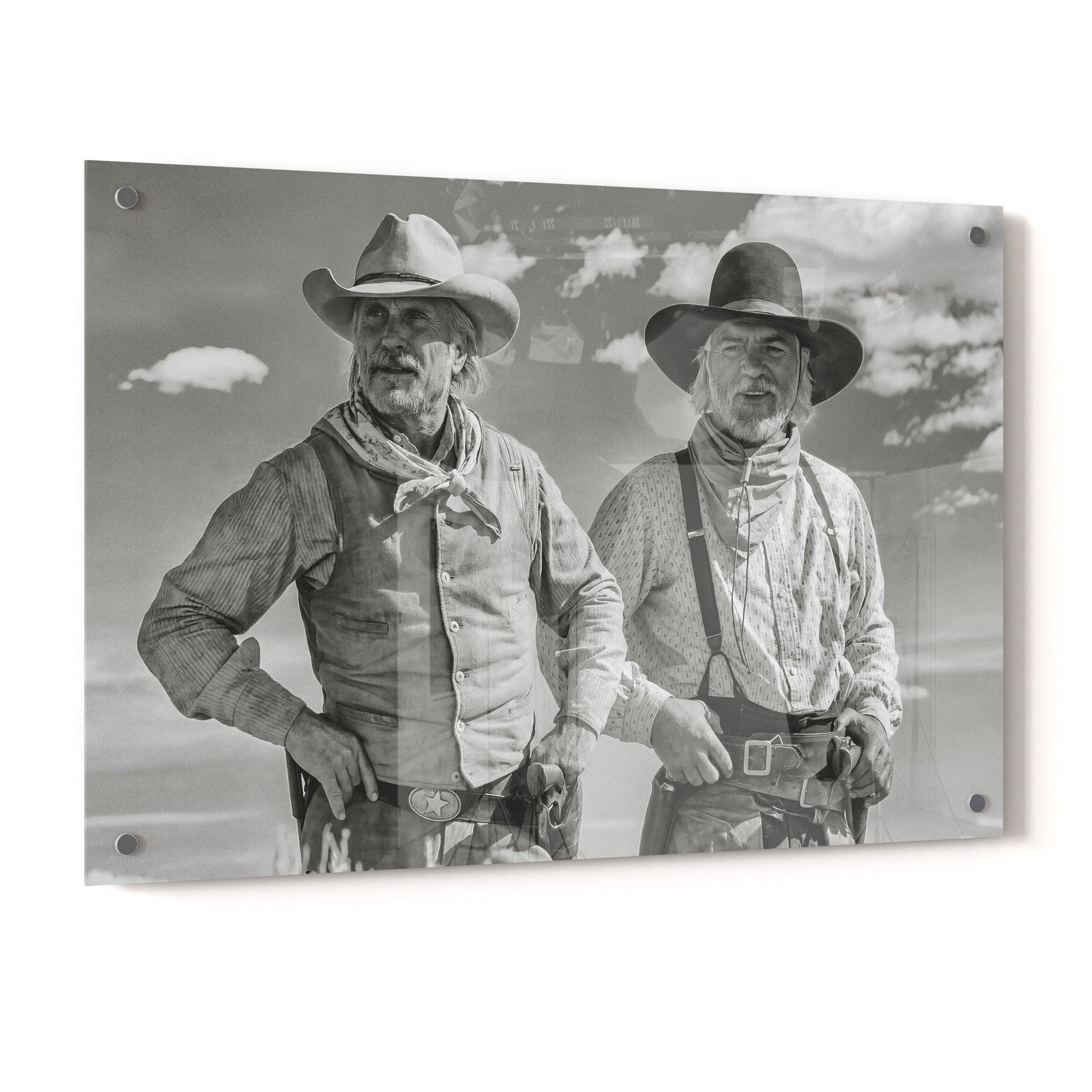 Lonesome Dove Gus and Call black and white acrylic glass print with a glossy finish