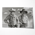 Unframed black and white print of Gus and Call standing beneath a wide sky in Lonesome Dove