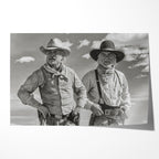 Unframed black and white print of Gus and Call standing beneath a wide sky in Lonesome Dove