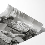 Angled close-up of the unframed Lonesome Dove Montana Trail black and white poster showing fine paper detail