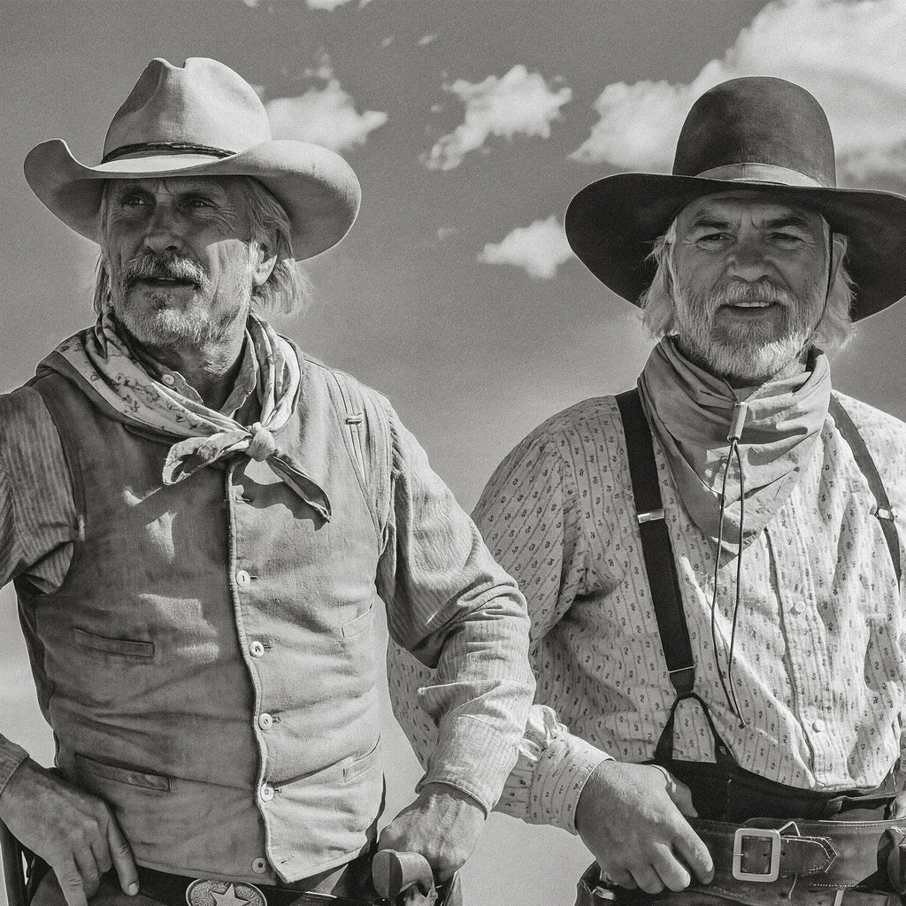 Zoomed detail of Robert Duvall as Gus and Tommy Lee Jones as Call in black and white