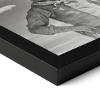Close-up of the Lonesome Dove Montana Trail black and white poster in a classic black wood frame