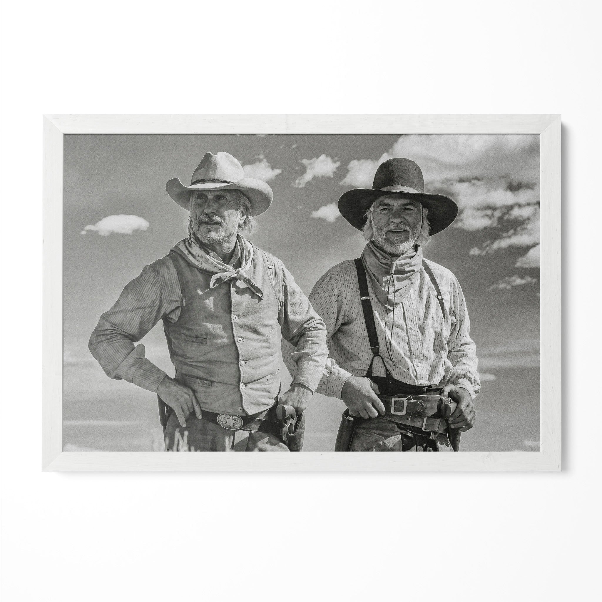 Lonesome Dove Gus and Call black and white print in a classic white poster frame