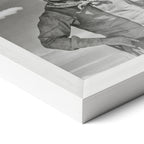Corner close-up of the Lonesome Dove Montana Trail black and white poster in a white frame