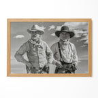 Lonesome Dove Gus and Call black and white print in a natural oak poster frame