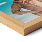 Close-up of the natural oak frame on the Lonesome Dove Montana Trail colour poster