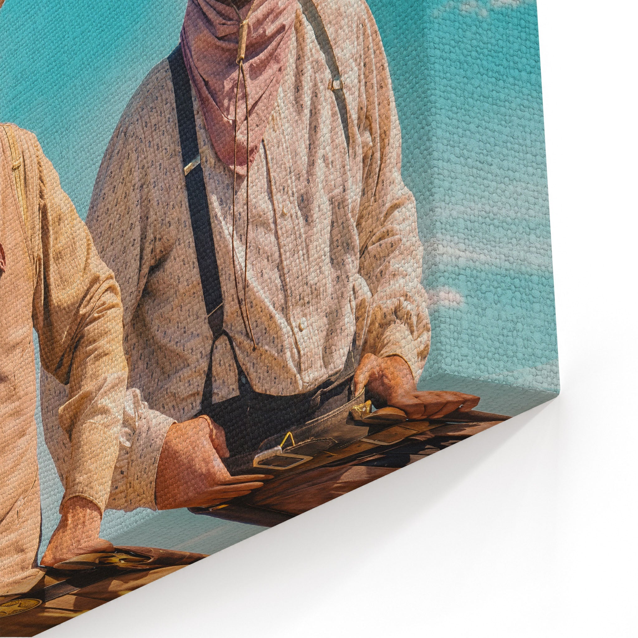 Close-up of the gallery-wrapped canvas edge on the Lonesome Dove Montana Trail colour print