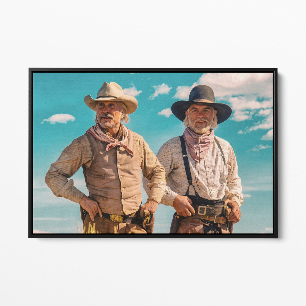 Front display of the Lonesome Dove Montana Trail colour canvas in a black floating frame