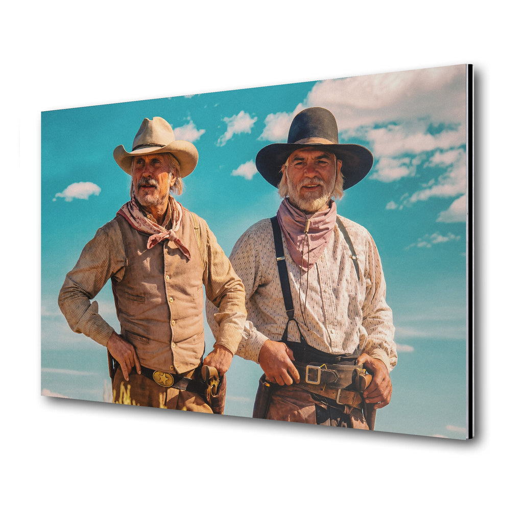 Lonesome Dove Gus and Call colour metal print displayed on a wall
