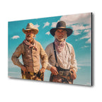 Lonesome Dove Gus and Call colour metal print displayed on a wall