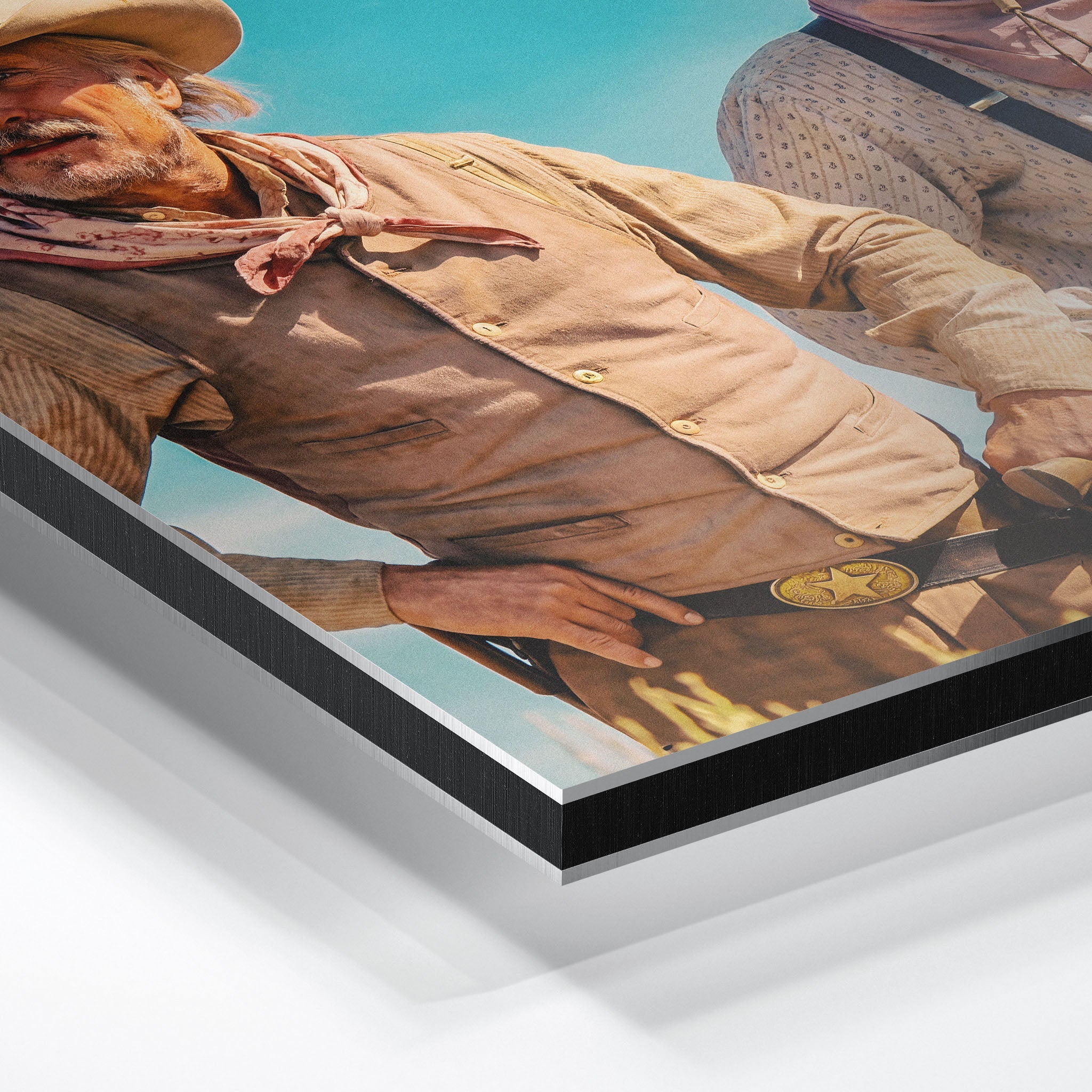 Close-up of the aluminum edge on the Lonesome Dove Montana Trail colour metal print