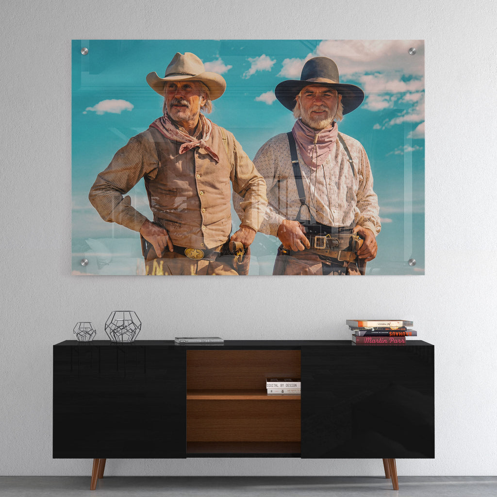 High-gloss acrylic colour print of Gus and Call from Lonesome Dove displayed on a wall