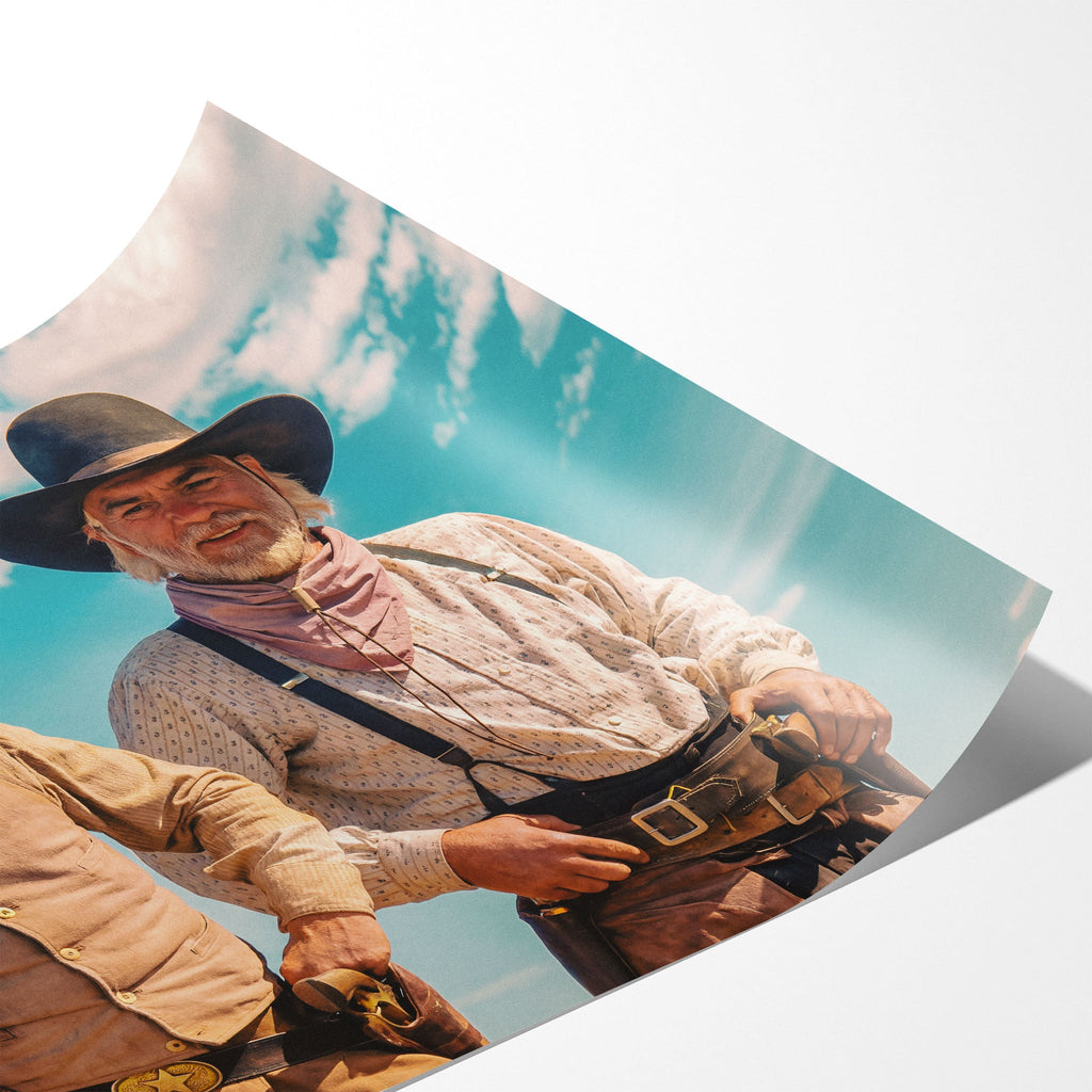 Angled close-up of the unframed Lonesome Dove Montana Trail colour poster showing fine paper detail