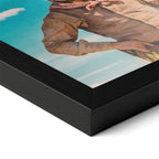 Close-up of the Lonesome Dove Montana Trail colour poster in a classic black wood frame