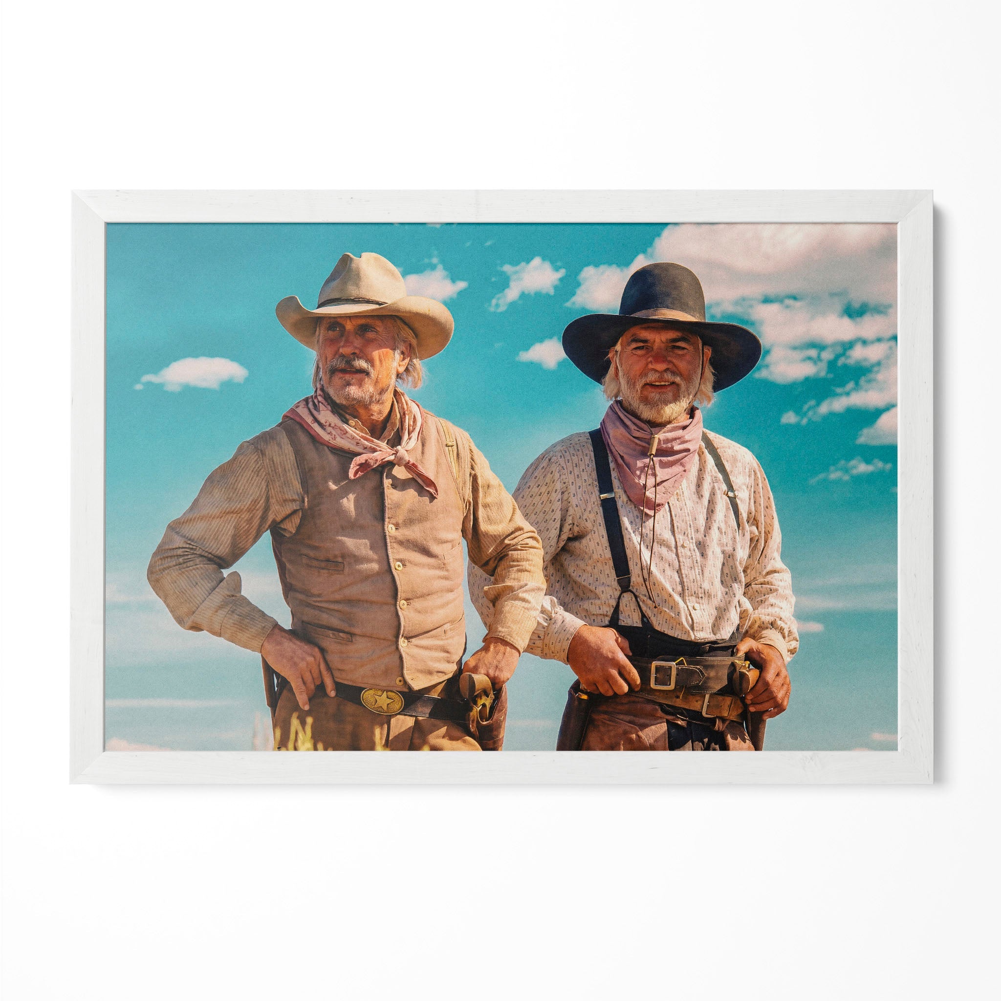 Lonesome Dove Gus and Call colour print in a classic white poster frame