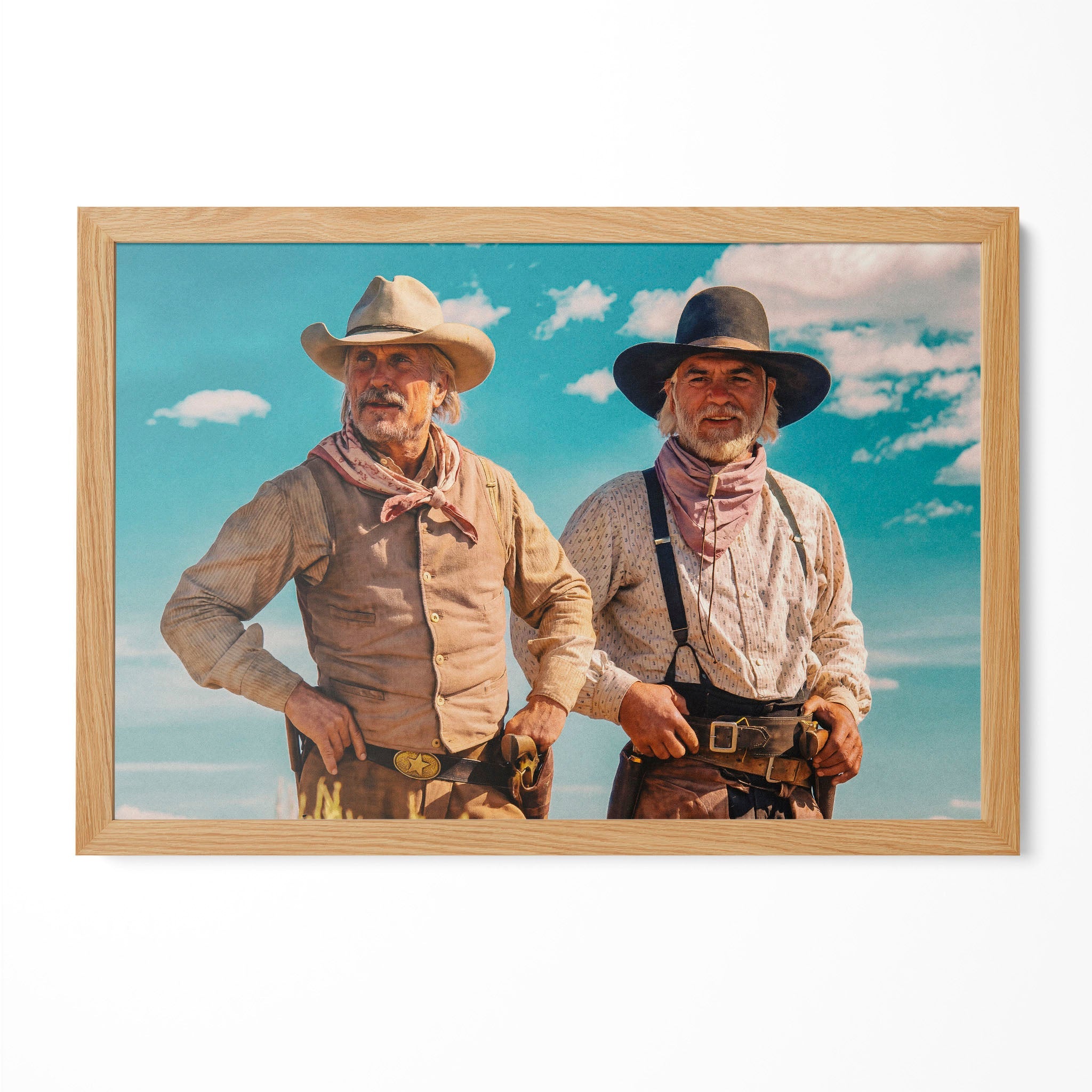 Lonesome Dove Gus and Call colour print in a natural oak poster frame