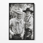 Front display of the Lonesome Dove black and white canvas in a black floating frame