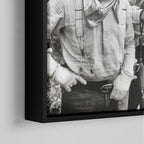 Corner close-up of the black floating frame on the Lonesome Dove black and white canvas