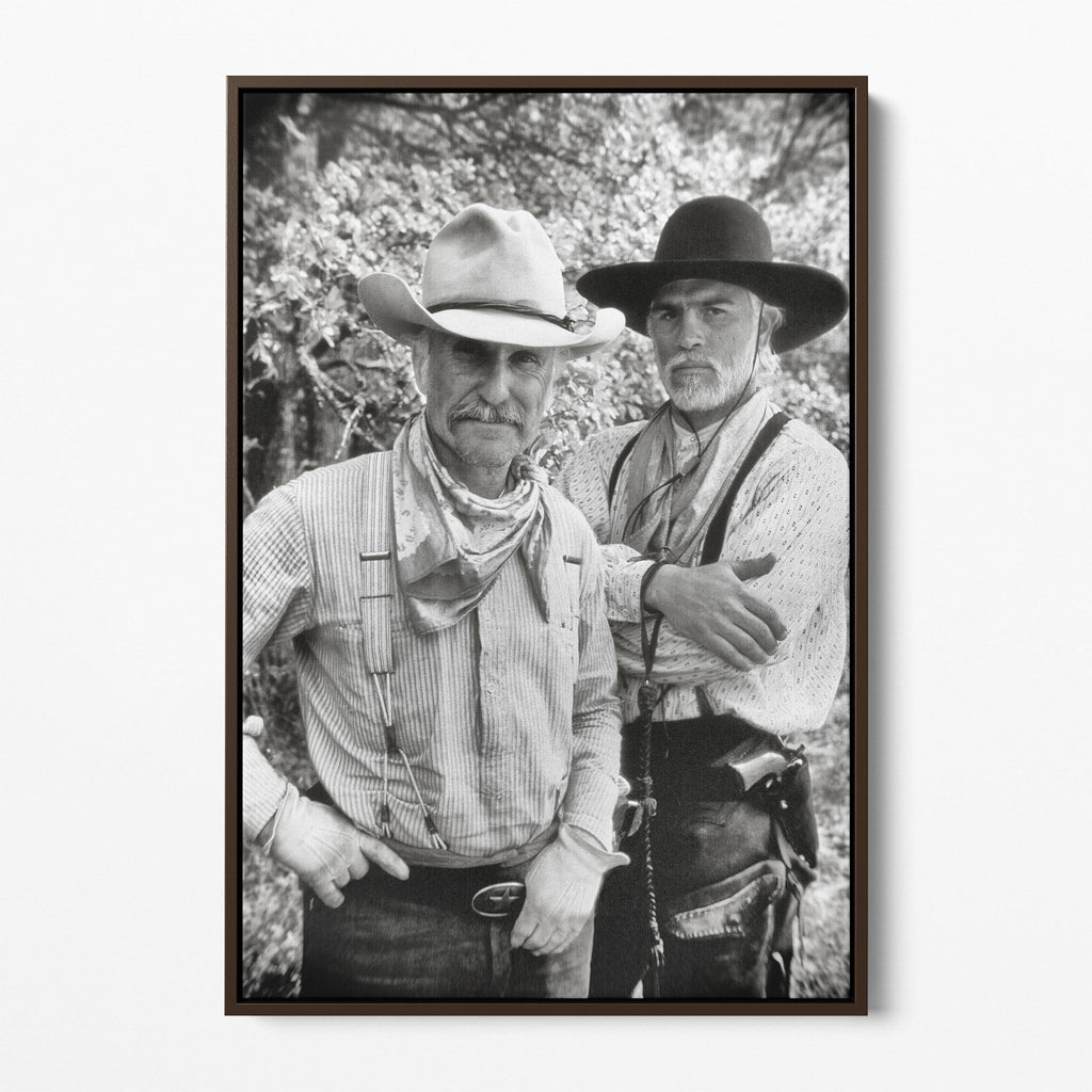Front display of the Lonesome Dove black and white canvas in a dark walnut floating frame