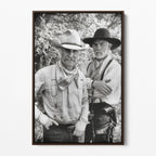 Front display of the Lonesome Dove black and white canvas in a dark walnut floating frame