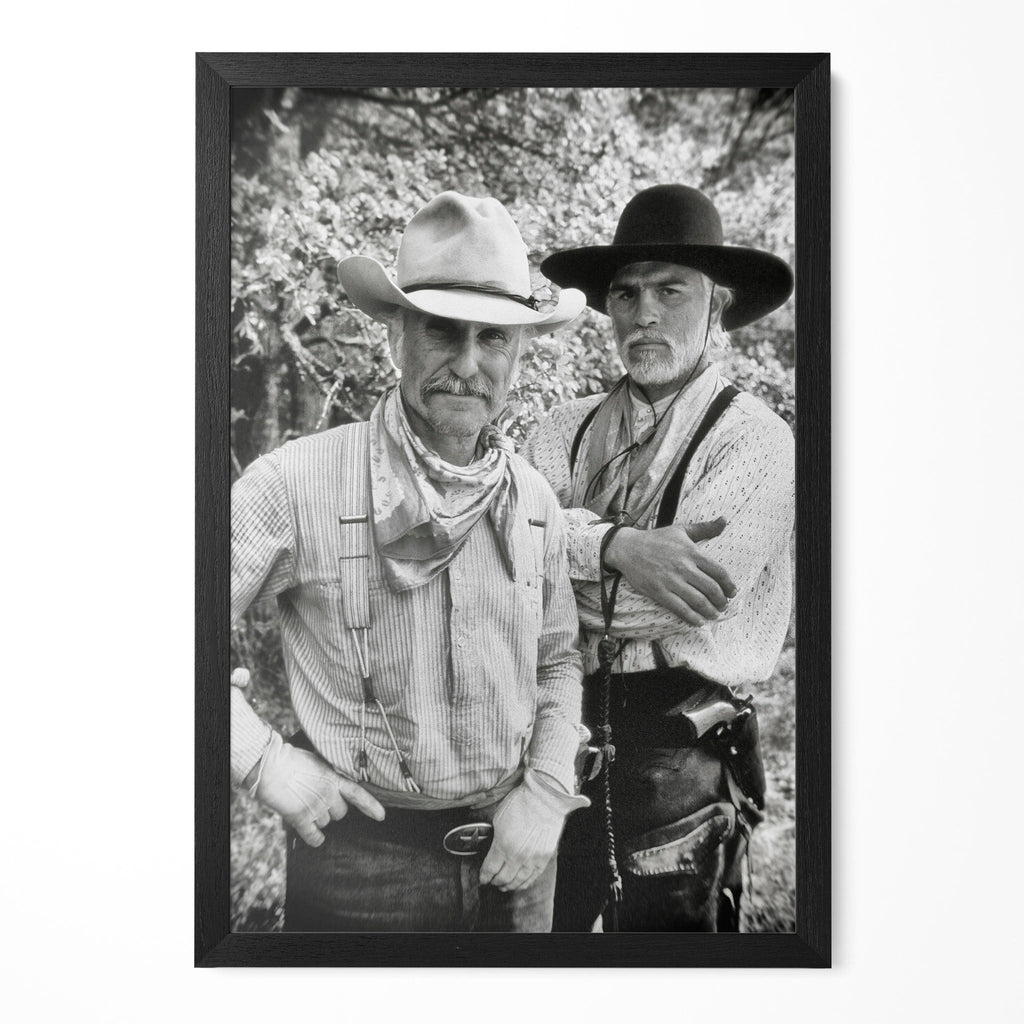 Robert Duvall and Tommy Lee Jones in Lonesome Dove, black and white portrait in a classic black poster frame