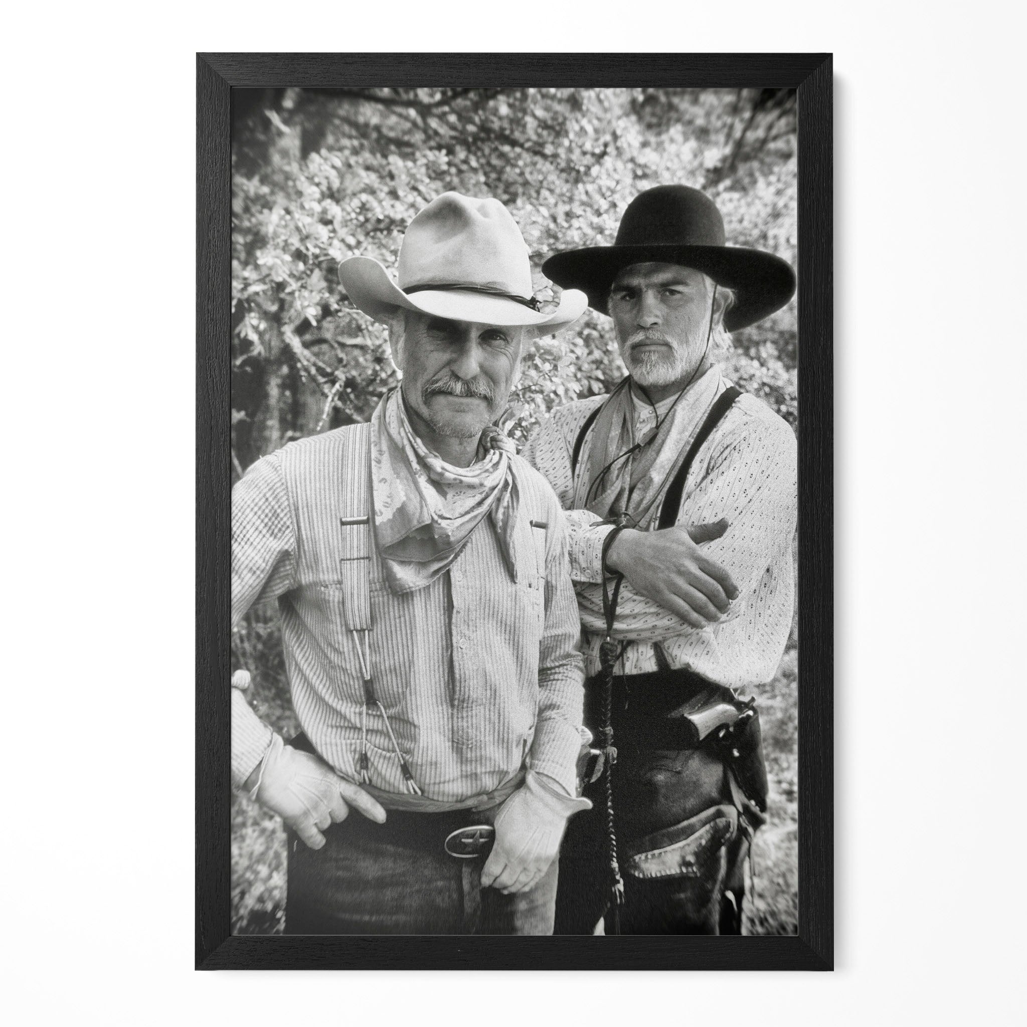 Robert Duvall and Tommy Lee Jones in Lonesome Dove, black and white portrait in a classic black poster frame