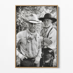 Front display of the Lonesome Dove black and white canvas in a natural oak floating frame