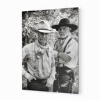 Lonesome Dove Gus and Call black and white metal print displayed on a wall