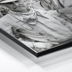 Close-up of the aluminum edge on the Lonesome Dove black and white metal print