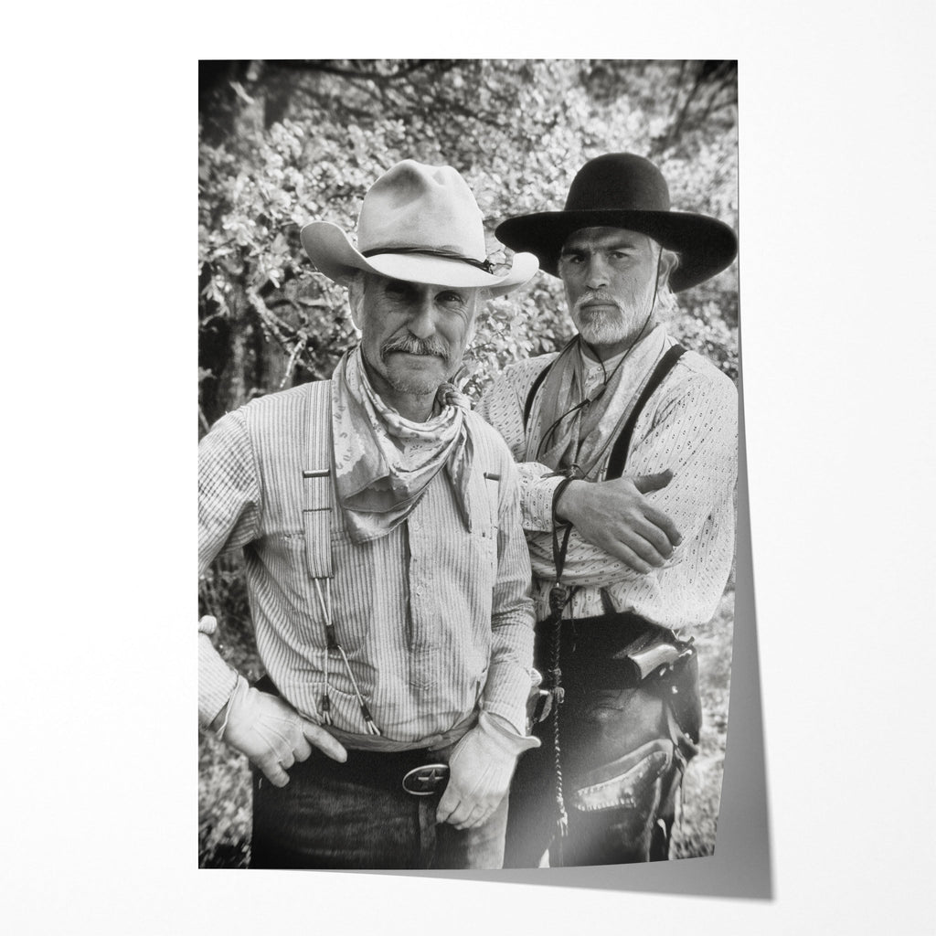 Unframed black and white print of Gus and Call from Lonesome Dove standing in the wilderness