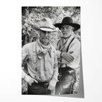 Unframed black and white print of Gus and Call from Lonesome Dove standing in the wilderness