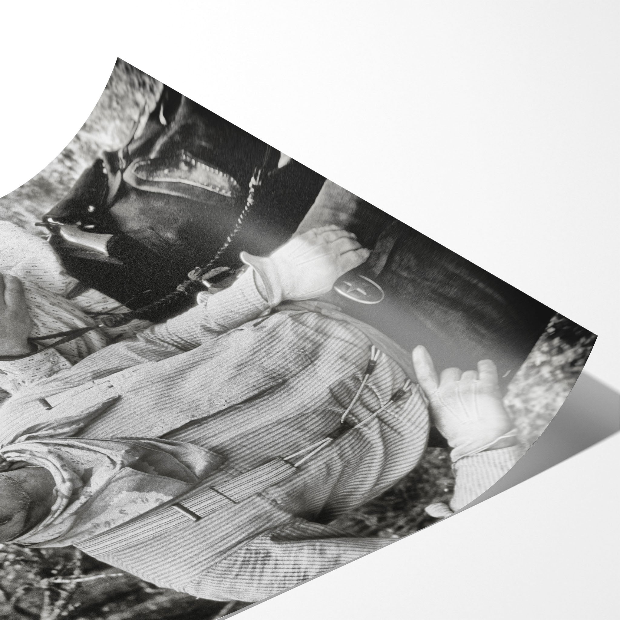 Angled close-up of the unframed Lonesome Dove black and white poster showing fine paper detail