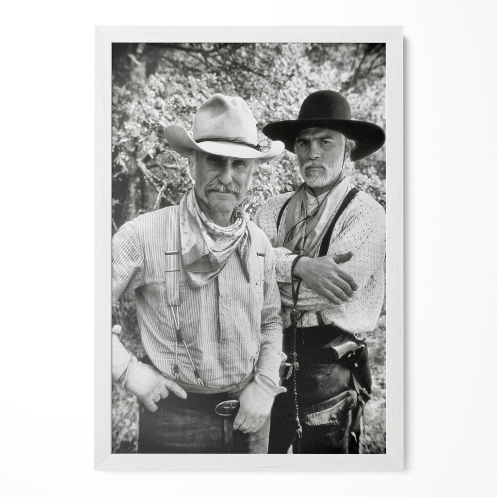 Lonesome Dove Gus and Call black and white portrait in a classic white poster frame
