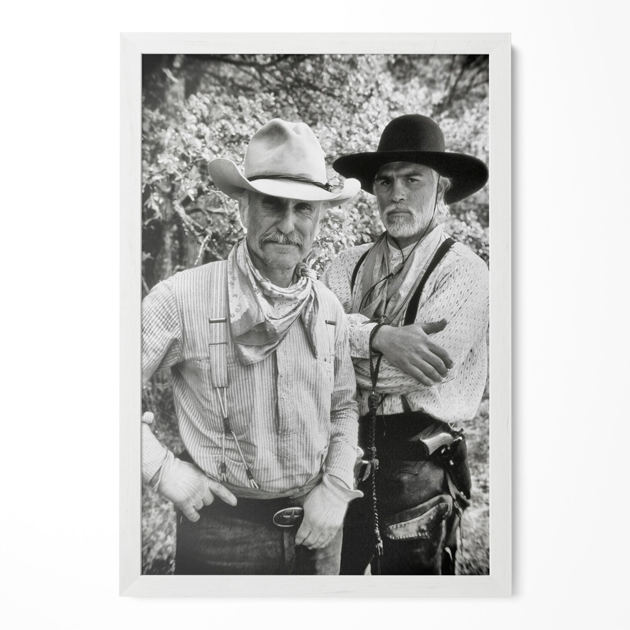 Lonesome Dove Gus and Call black and white portrait in a classic white poster frame