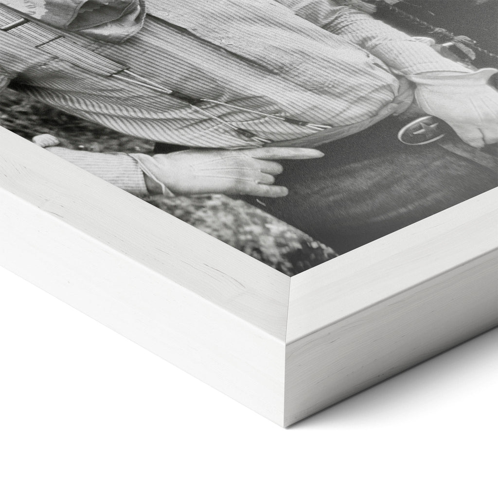 Corner close-up of the Lonesome Dove black and white poster in a white frame