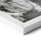 Corner close-up of the Lonesome Dove black and white poster in a white frame