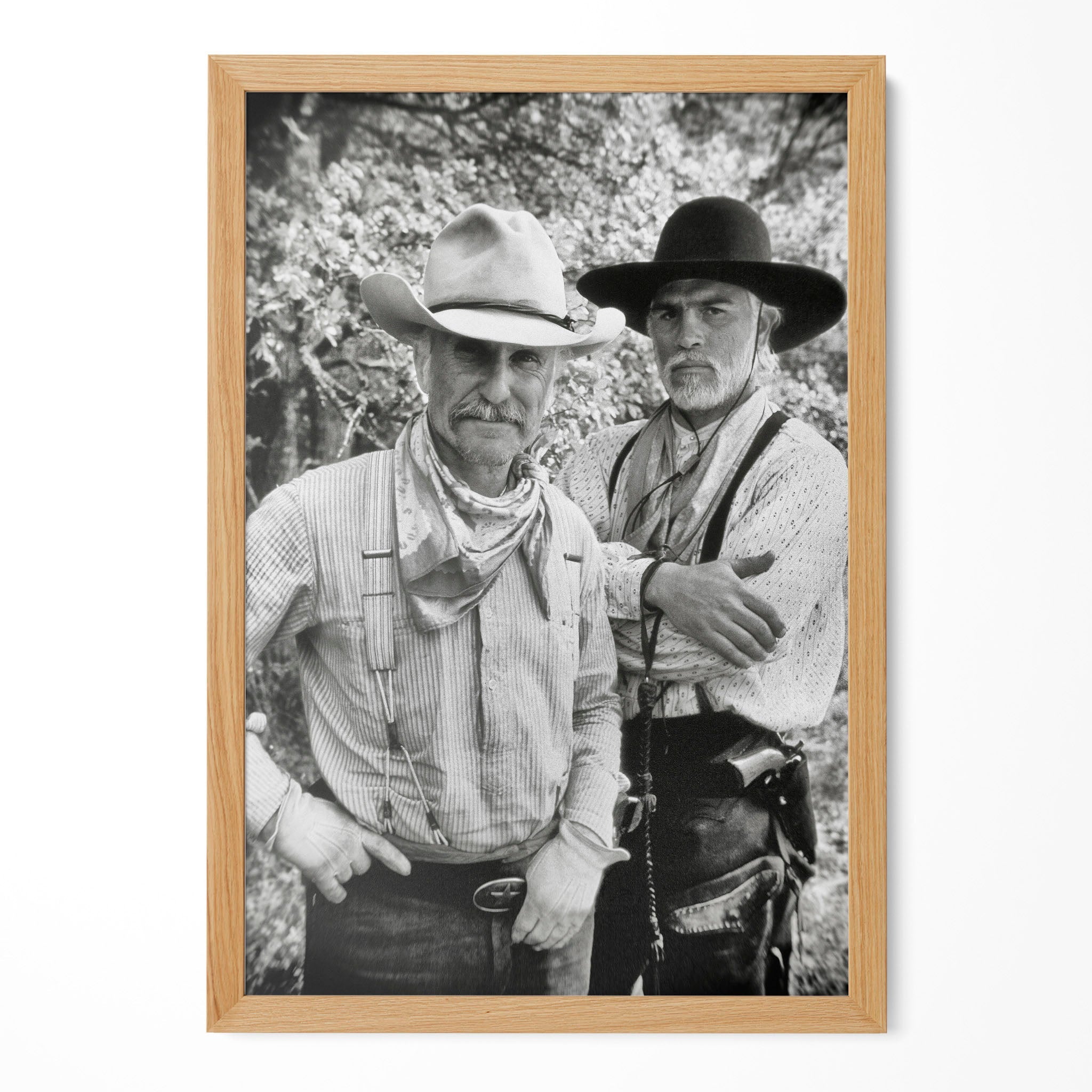 Lonesome Dove black and white portrait in a natural oak poster frame
