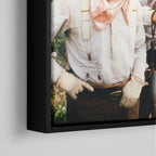 Corner close-up of the black floating frame on the Lonesome Dove colour canvas
